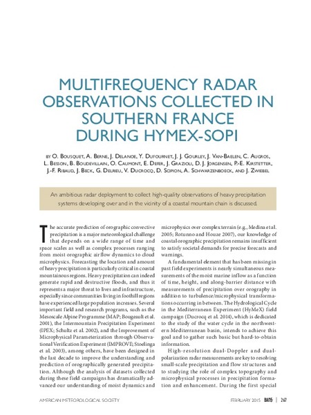 Multifrequency Radar Observations Collected In Southern France During Hymex Sop1