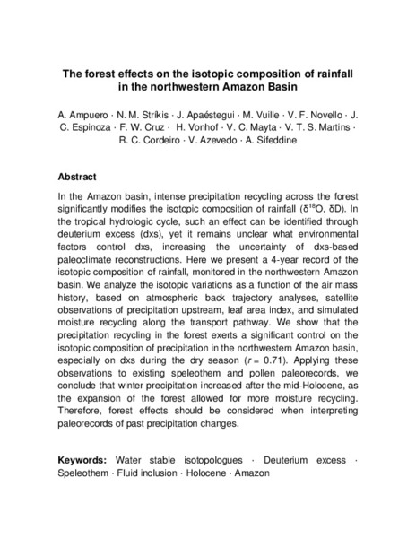 The Forest Effects On The Isotopic Composition Of Rainfall In The Northwestern Amazon Basin